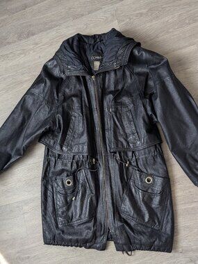 Comint brand black leather coat